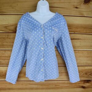 Croft & Barrow‎ Intimates Pajama Top Womens Sz XL Blue White Polka Dots Faux Fur